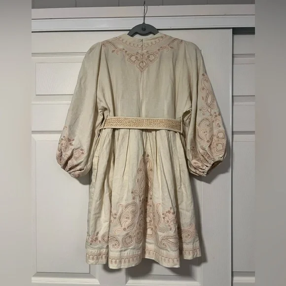 Zimmermann Estelle Embroidered Long Balloon Sleeve Linen Dress Bohemian Fairy - Picture 2 of 8
